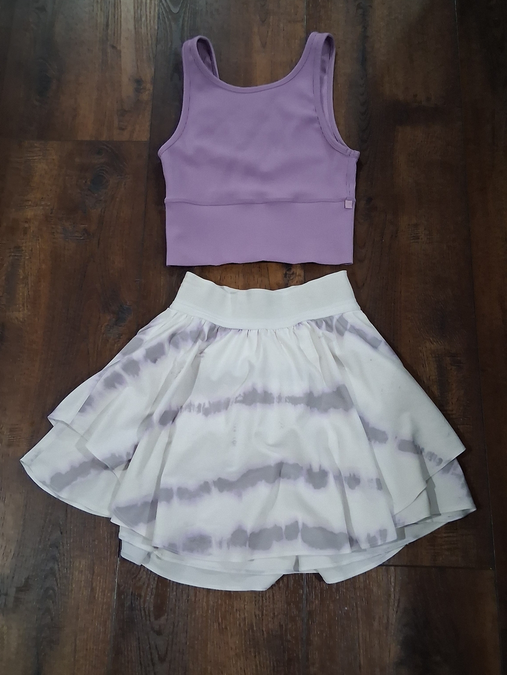 Lululemon Lilac Crop Tank and White Lilac Tie-Dye Layered Skirt - Set
